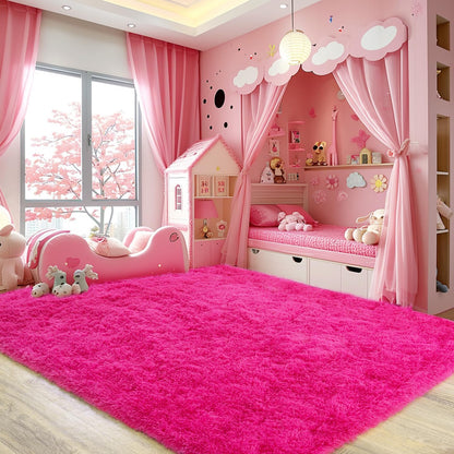 Rezutan Ultra Soft Fluffy Hot Pink Rugs for Bedroom, 4x6 Feet Fluffy Shag Area Rugs for Living Room