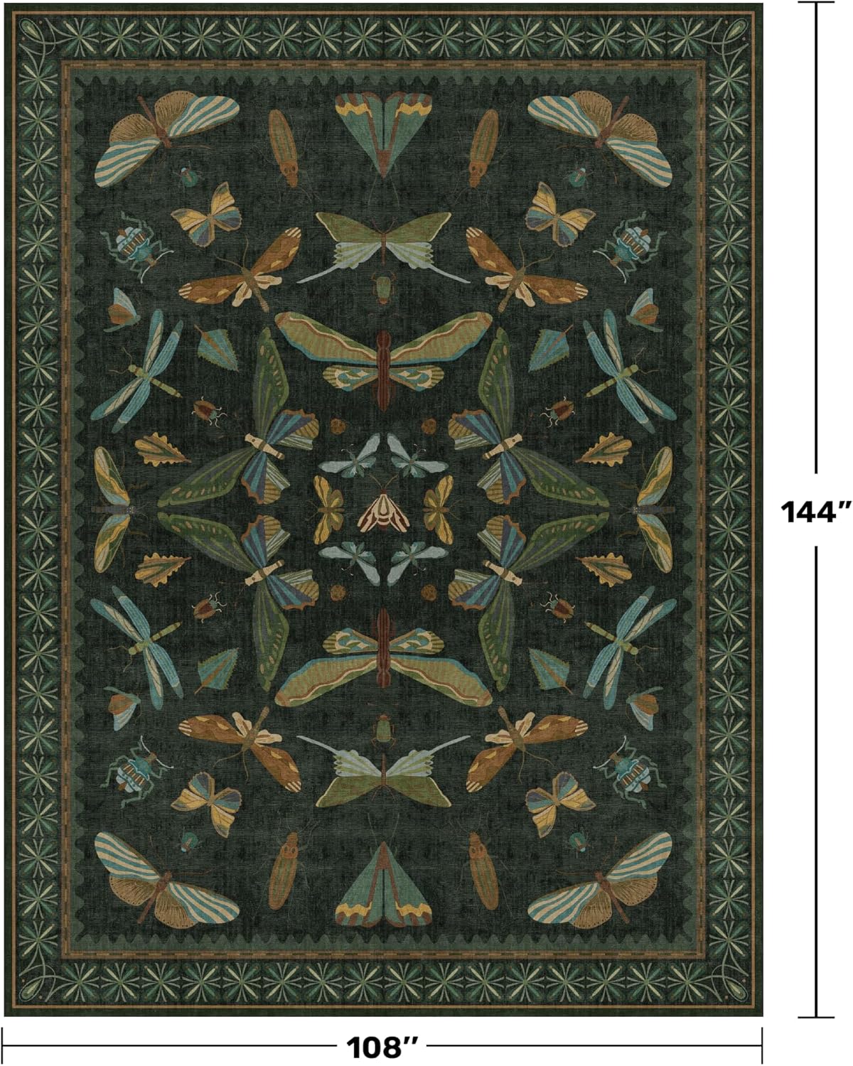 Forest Green Rugs for Living Room - 9x12 Big Rugs for Bedroom, Dining Room, Guest Room, Insect Moth