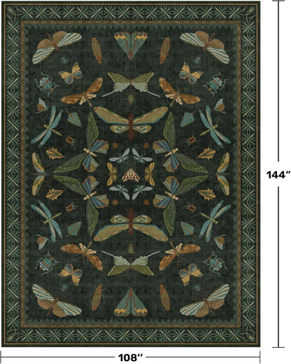 Forest Green Rugs for Living Room - 9x12 Big Rugs for Bedroom, Dining Room, Guest Room, Insect Moth