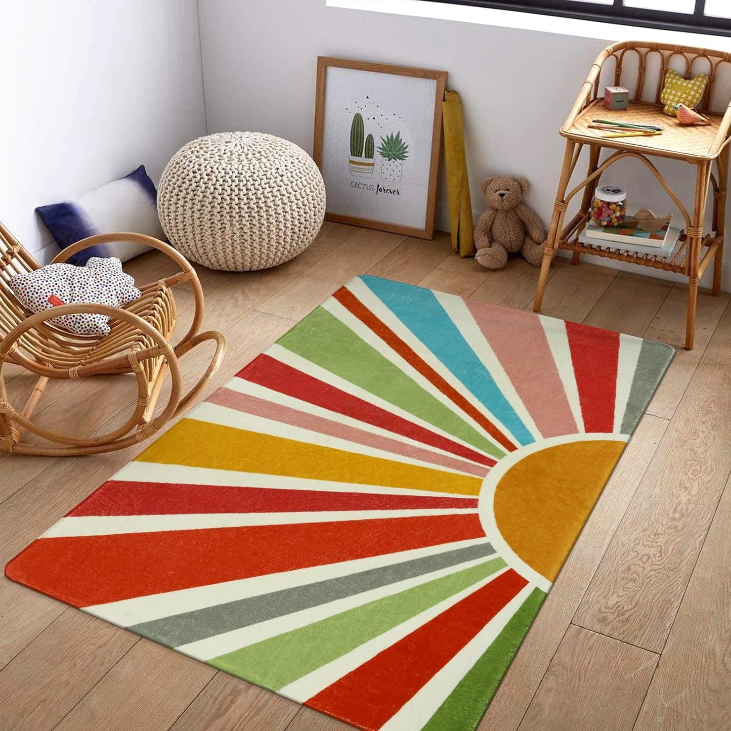 STARUIA Boho Washable Rug 3'x5' Kids Area Rug for Playroom, Colorful Kids Rugs for Bedroom