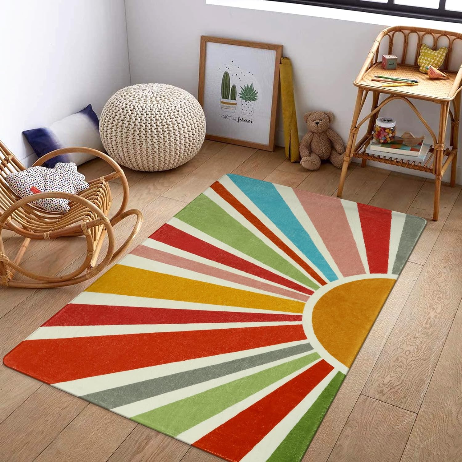 STARUIA Boho Washable Rug 3'x5' Kids Area Rug for Playroom, Colorful Kids Rugs for Bedroom