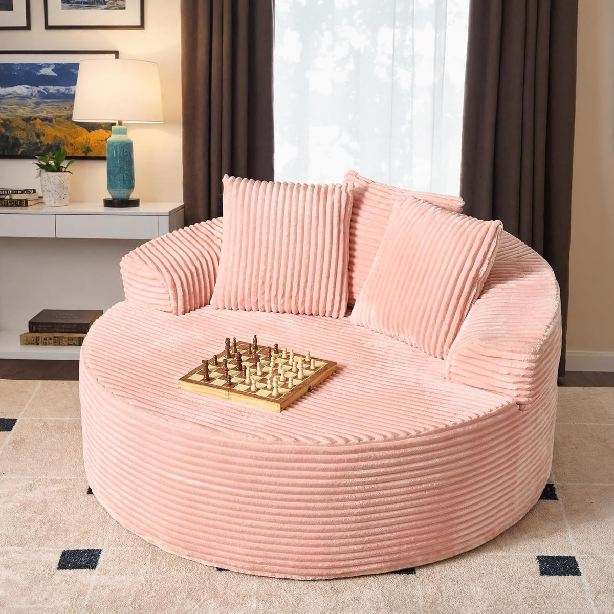 ovios 58" Oversized Round Chair Lounge Chaise Indoor, No Assembly Required, Cloud Large Circle