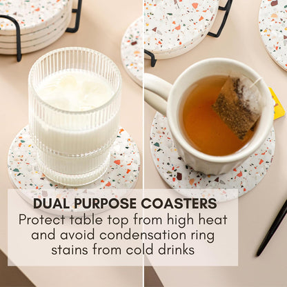 Absorbent Coaster Set of 6 with Holder, Drink Coasters for Coffee Table, Kitchen, Home Decor, Cute