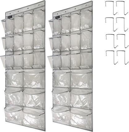 2 Pack Extra Large Hanging Crystal Clear Over Door Shoe Organizers, Closet Shoe Rack Organizer
