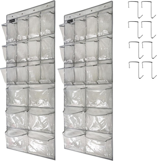 2 Pack Extra Large Hanging Crystal Clear Over Door Shoe Organizers, Closet Shoe Rack Organizer
