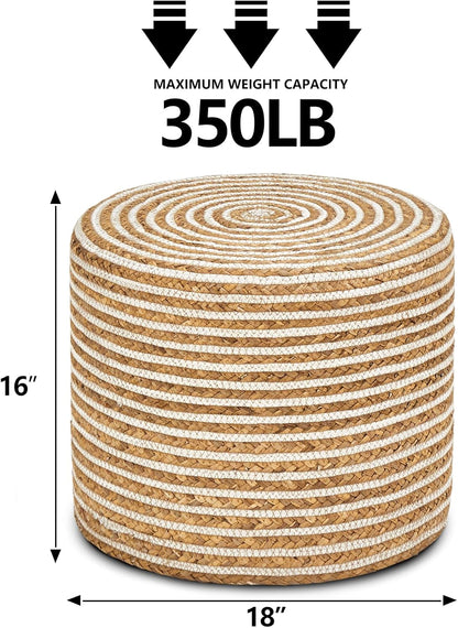 Wimarsbon 18'' Ottoman Pouf, Natural Braided Poof, Rustic Handweave Lounge Pouffe, Boho Footrest