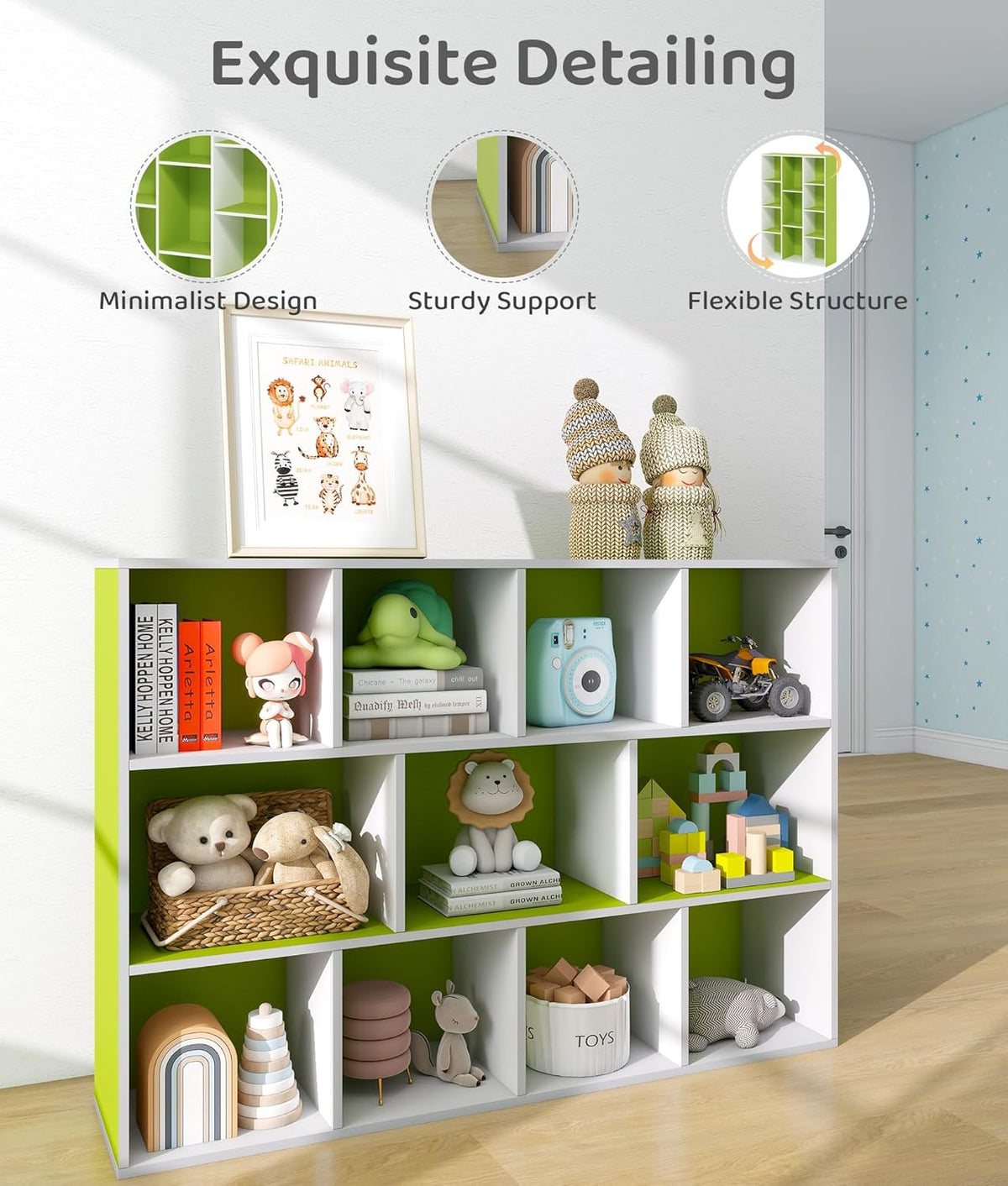 11 Cube Small Kids Bookshelf & Toy Organizer – Wooden Cube Bookcase for Playroom Organization and