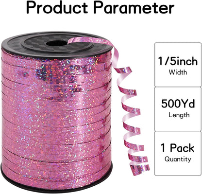 BEISHIDA 500 Yards Pink Ribbon Crimped Curling, Balloon String Shiny Metallic Roll for Gift