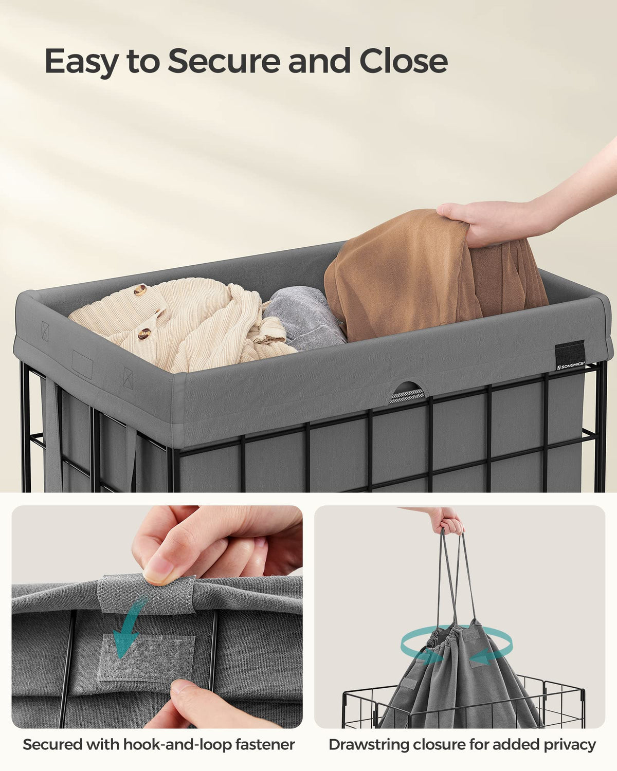 SONGMICS 29 Gal. (110L) Laundry Basket, Laundry Hamper, Collapsible Clothes Hamper, Removable and