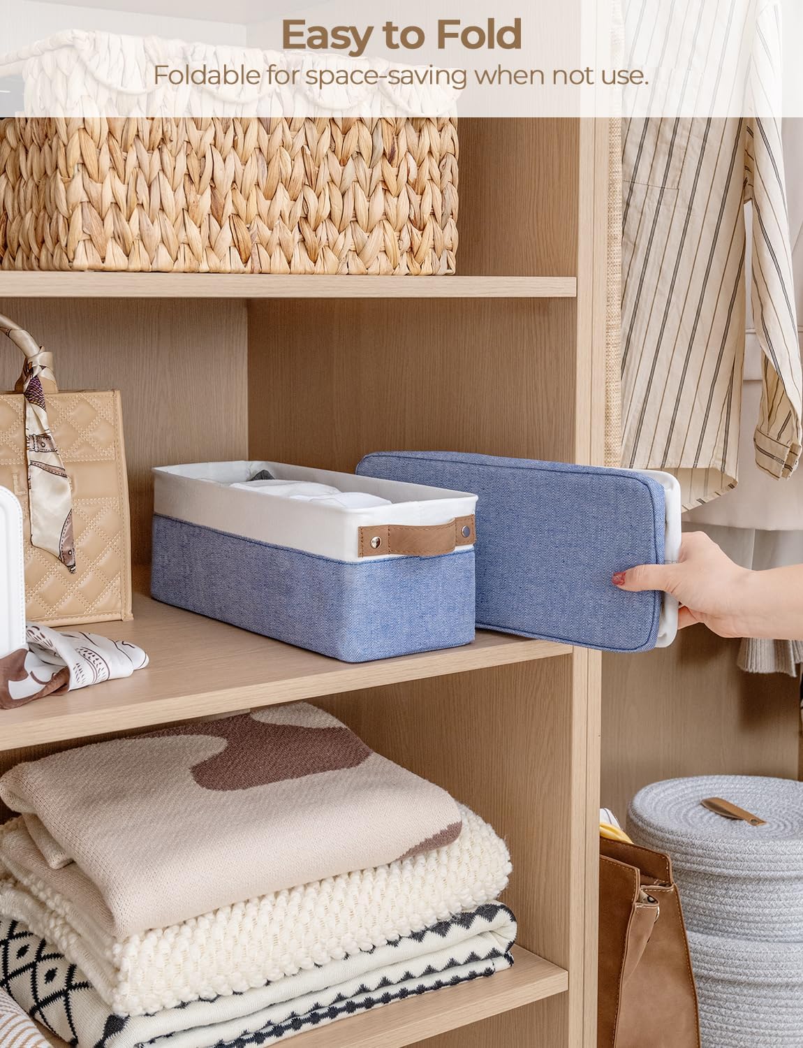 StorageWorks Narrow Storage Bins, Small Basket for Closet and Shelves, Fabric Organizer with