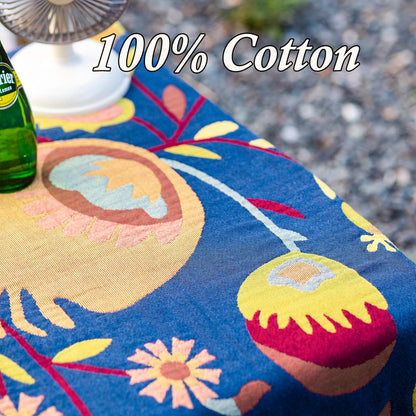 Snycler Boho Throw Blanket for Bed, 100% Organic Cotton Muslin Soft Throw-Blue Boho Floral