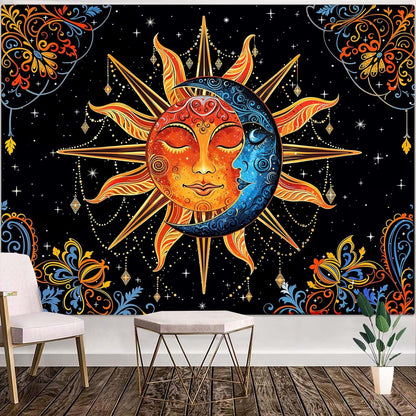 Lunerfex Sun and Moon Tapestry Mandala Wall Tapestry, Cute Tapestries for Bedroom Ceiling