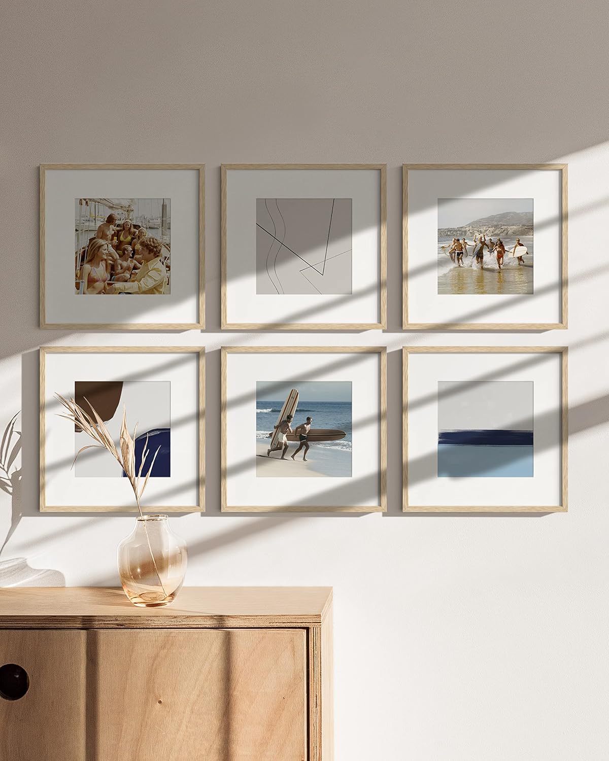 HAUS AND HUES Solid Oak Wood 12”x12” Picture Frames Matted to 8”x8” Set of 6 - Photo Gallery Wall