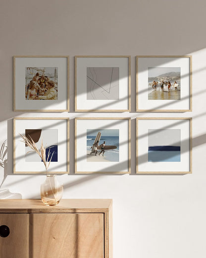 HAUS AND HUES Solid Oak Wood 12”x12” Picture Frames Matted to 8”x8” Set of 6 - Photo Gallery Wall