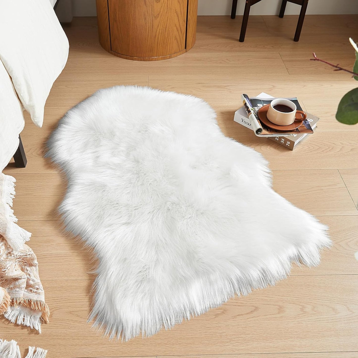 AMTOVO Faux Fur Rug, White Small Area Rug, Fluffy Sheepskin Rug, Fuzzy Ultra Soft 2 x 3 ft Shag