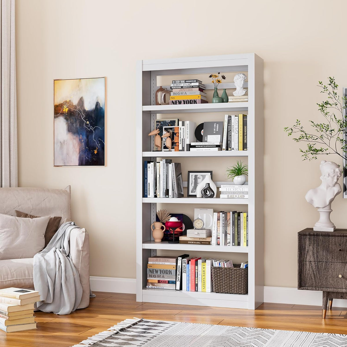Bookcase, 5-Shelf Industrial Bookshelf, Large Storage Space, Adjustable Bookshelves, Perfect for