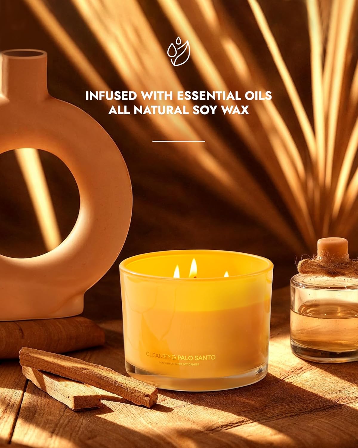 96NORTH Luxury Palo Santo Candle | Large 3 Wick Jar Candle | Up to 50 Hours Burning Time | 100%