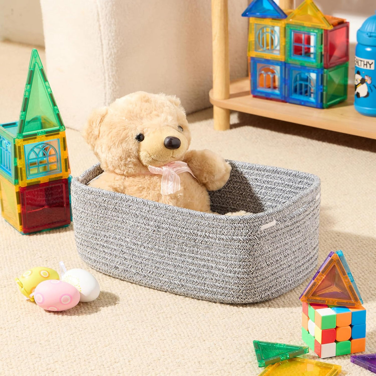 Small Storage Baskets for Organizing | Closet Organizer Bins | Shelf Toy Basket | Woven Rope