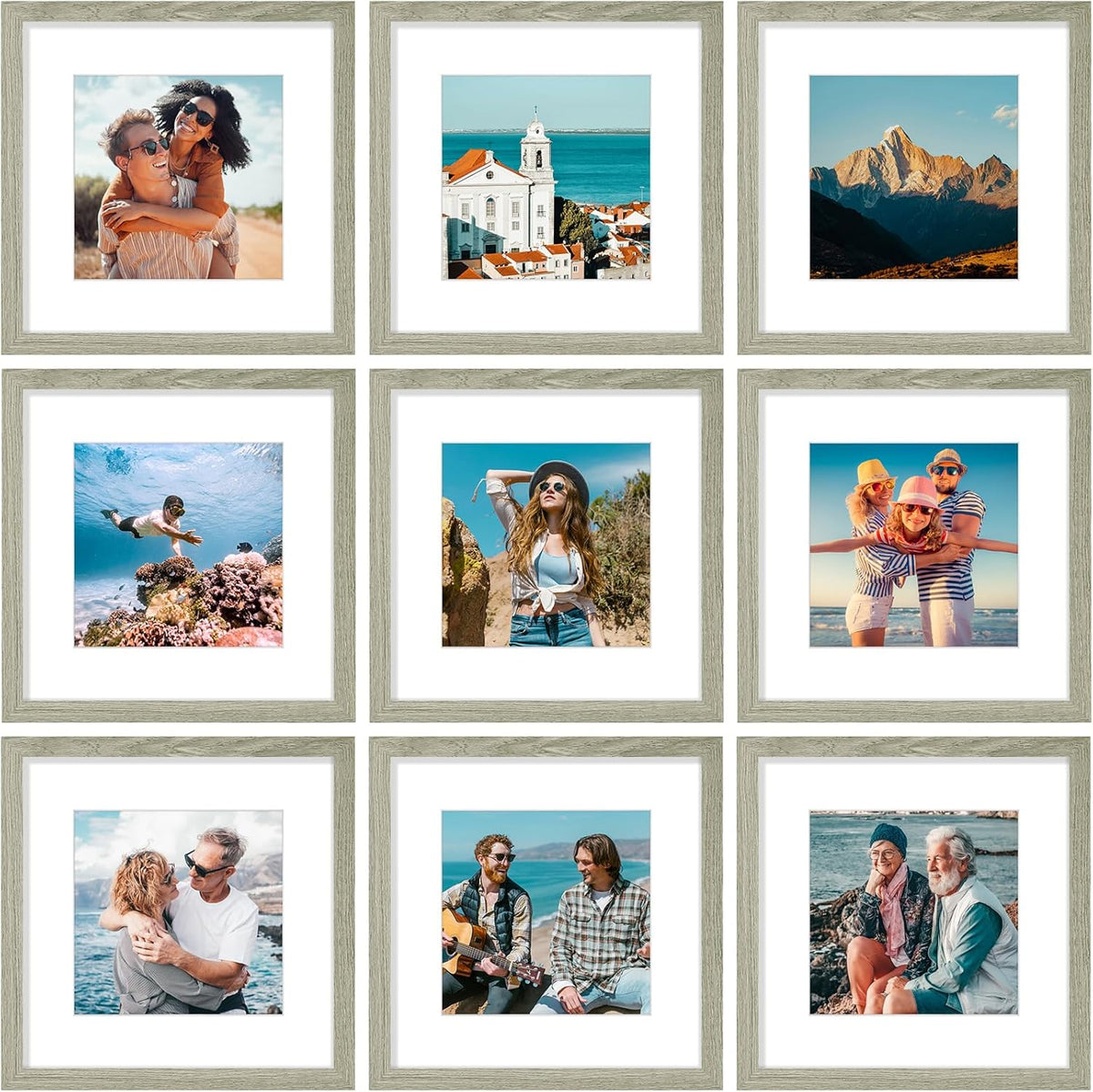 Vittanly 12x12 Picture Frames Set of 9, Shatter Resistant Plexiglass, Display 8x8 Pictures with Mat