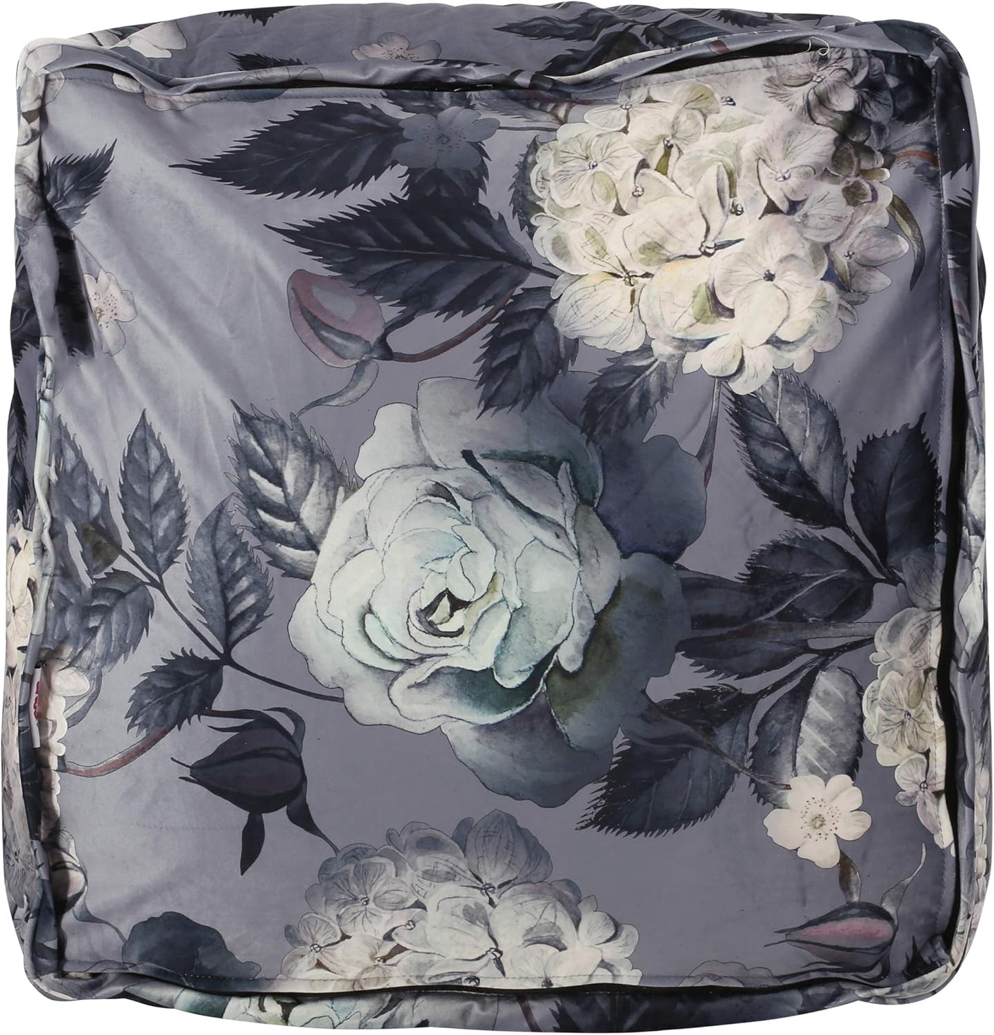 GDFStudio Traditional Velvet Flower Print Cube Pouf Ottoman Foot Stool - Bean Bag Floor Chair