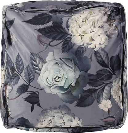 GDFStudio Traditional Velvet Flower Print Cube Pouf Ottoman Foot Stool - Bean Bag Floor Chair