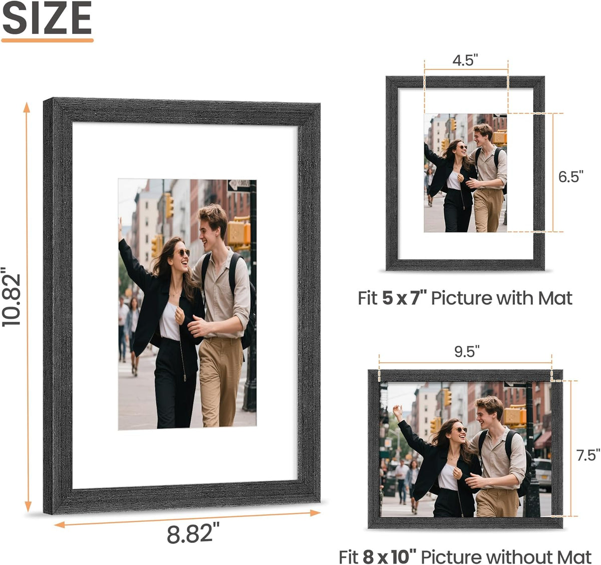 upsimples 8x10 Picture Frame, Natural Solid Wooden Picture Frames, Display 5x7 with Mat or 8 x 10