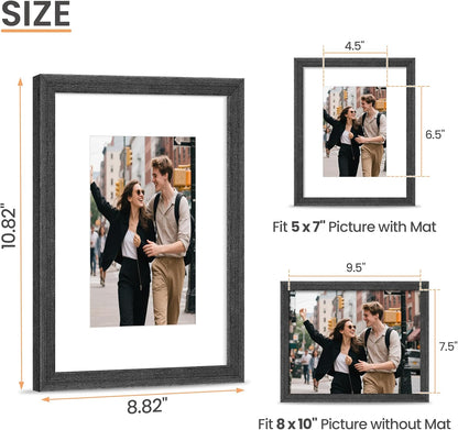 upsimples 8x10 Picture Frame, Natural Solid Wooden Picture Frames, Display 5x7 with Mat or 8 x 10