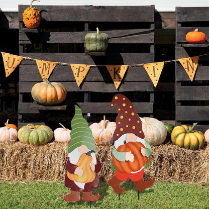 YEAHOME Fall Decorations for Home Outdoor, 2 Pack 25" Decorative Garden Stakes with Gnomes Pumpkin