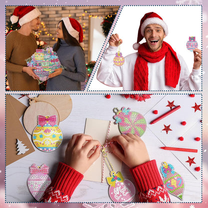 Tondiamo 20 Pcs Christmas Diamond Painting Keychain Kits 5D DIY Diamond Art Pendants Double Sided