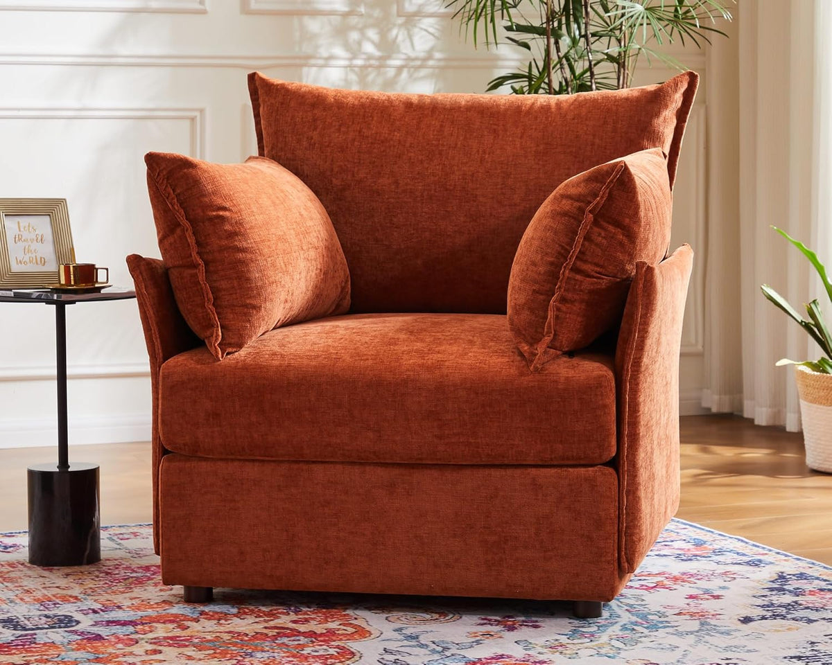 Terracotta Oversized Accent Chair, Upholstered Modern Sofa Chair with Removable Backrest &