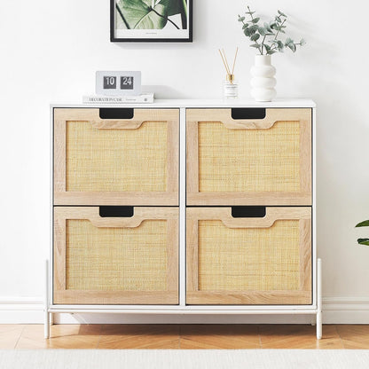 IDEALHOUSE Rattan Shoe Storage Cabinet with 4 Flip Drawers, Freestanding Shoe Organizer with
