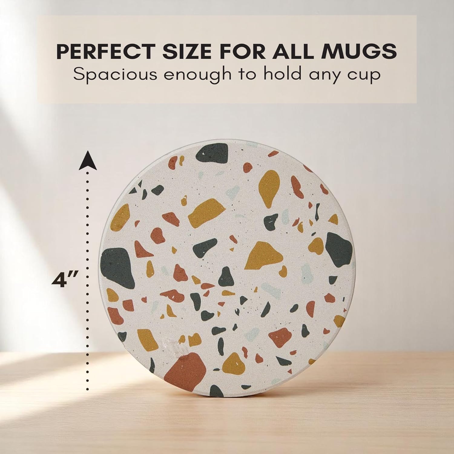 Terrazzo Drink Absorbent Coasters with Holder Set of 6, Ceramic Coaster for Drinks, Coffee Table