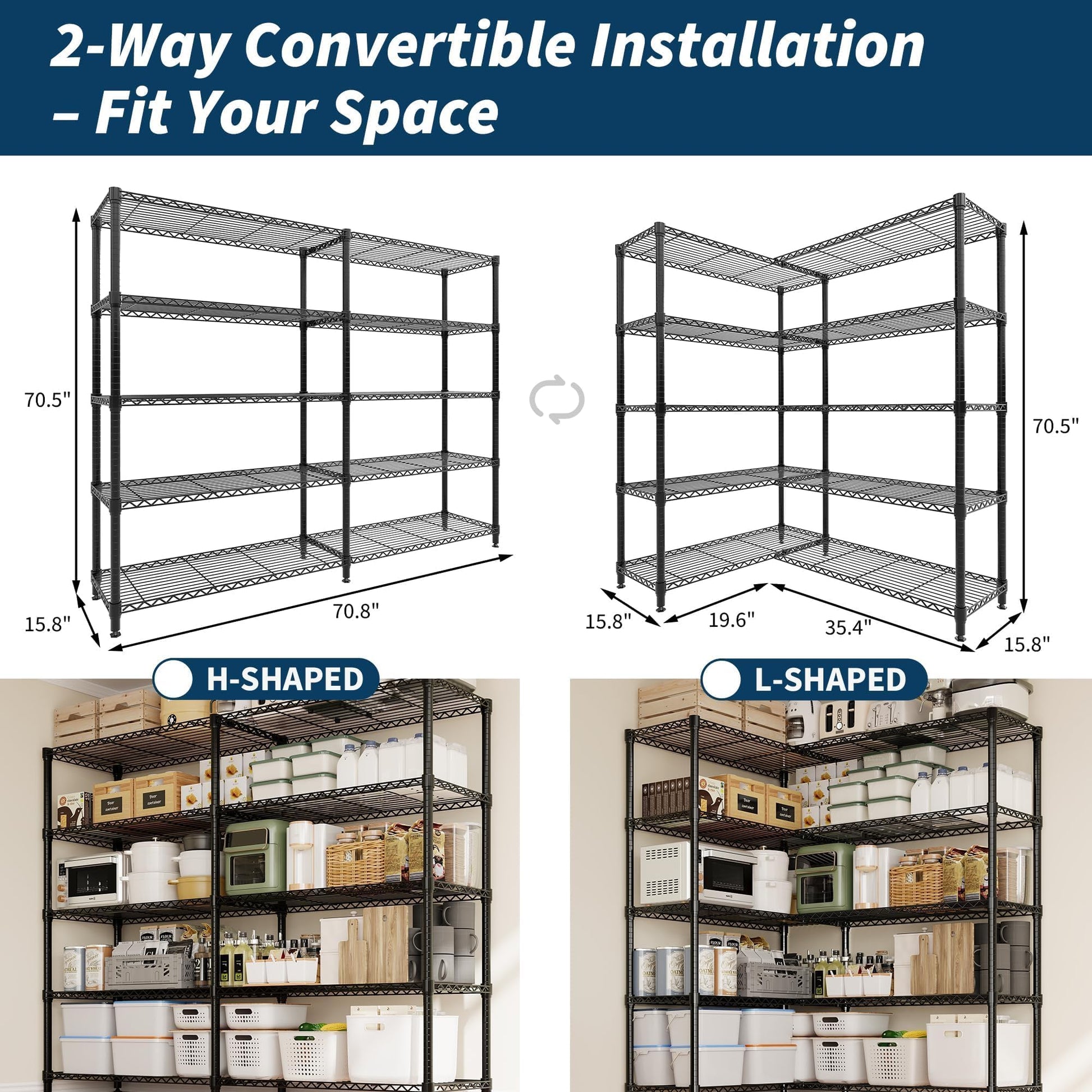 Garvee 71" Wide Storage Shelves Metal Shelving Units 5 Tier, 1325LBS