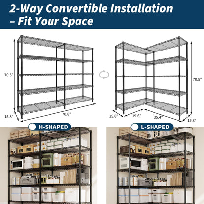 Garvee 71" Wide Storage Shelves Metal Shelving Units 5 Tier, 1325LBS