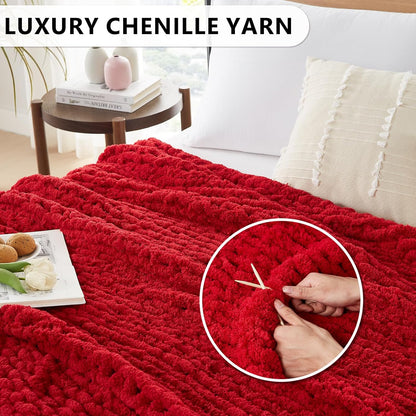 L'AGRATY Chunky Knit Throw: 72''x84'' Chenille Blanket for Bed Couch - Handmade Thick Big Cable
