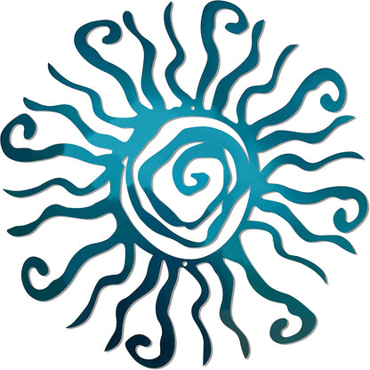 Wacky Sun Metal Wall Art Indoor/Outdoor Decor - 18" Teal Rust Proof Wall Sculpture - Made in USA