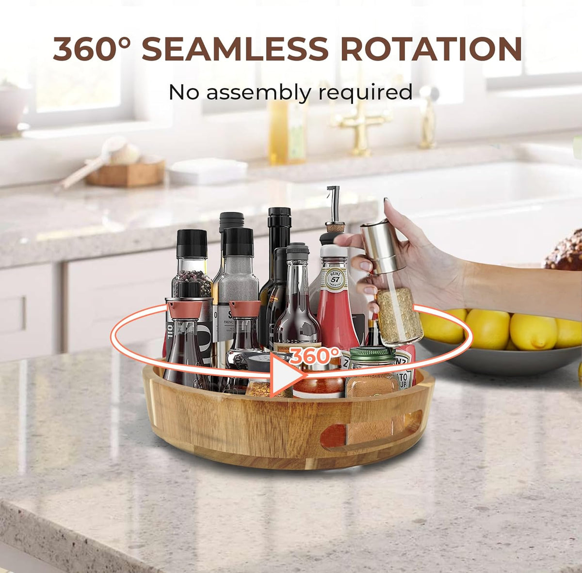 Lazy Susan for Table top 12 inch Wooden Large Lazy Susan Turntable Tray Organizer for Cabinet