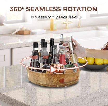 Lazy Susan for Table top 12 inch Wooden Large Lazy Susan Turntable Tray Organizer for Cabinet