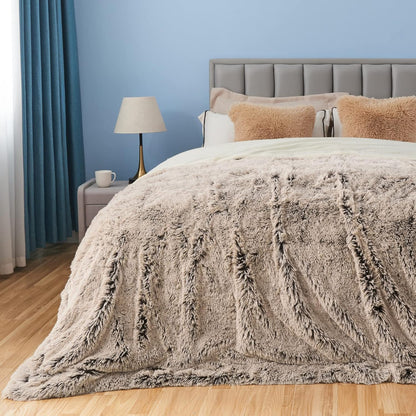 GONAAP Fuzzy Faux Fur Throw Blanket Queen Size Frosty Brown Super Soft Cozy Plush Fuzzy Shaggy