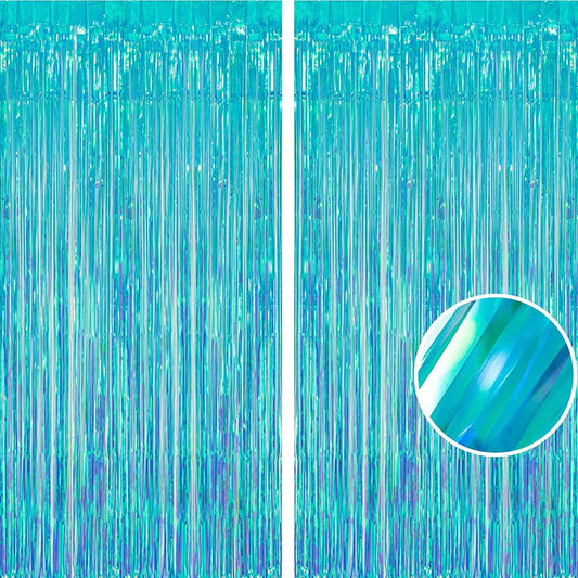 BRAVESHINE Party Decorations Iridescent Foil Fringe Backdrop - 2 Packs 3.2 x 6.5 ft Holographic
