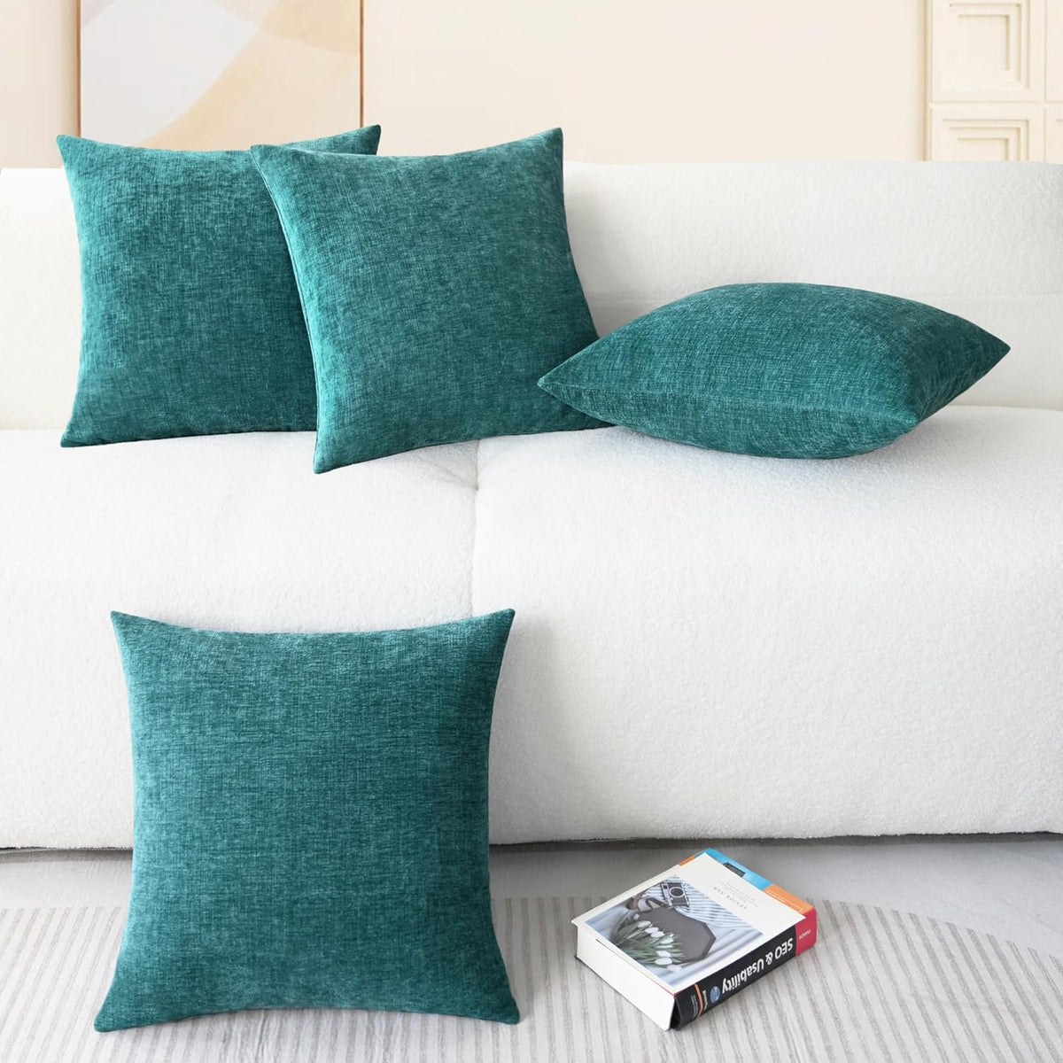 CaliTime Throw Pillow Covers Decorative 18 X 18 Inches Pack of 4 Cozy Chenille Cushion Cases for