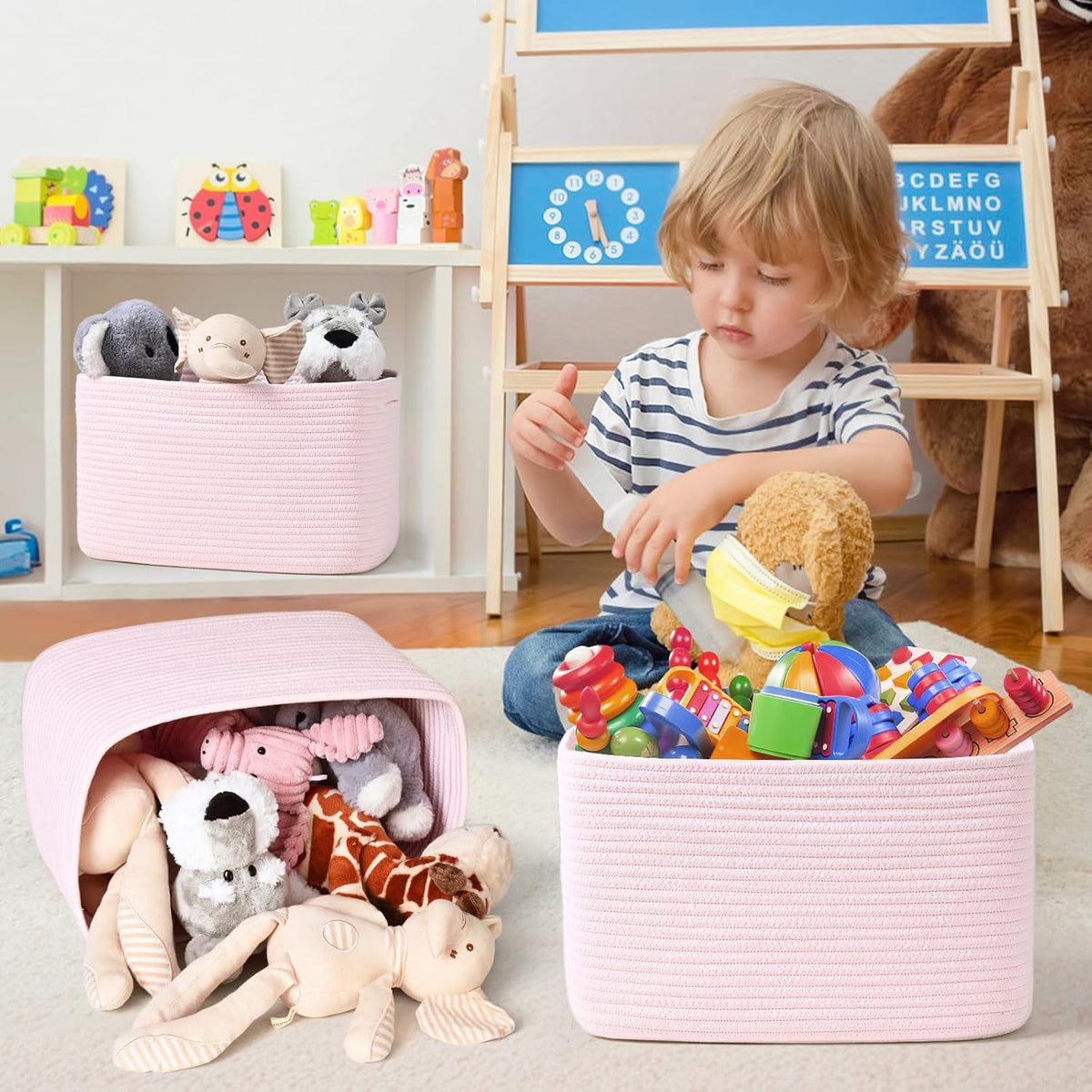 3-Pack Shelf Baskets for Organizing, Woven Storage Basket for Shelves, Cotton Rope Storage Bins for