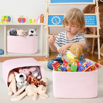 3-Pack Shelf Baskets for Organizing, Woven Storage Basket for Shelves, Cotton Rope Storage Bins for