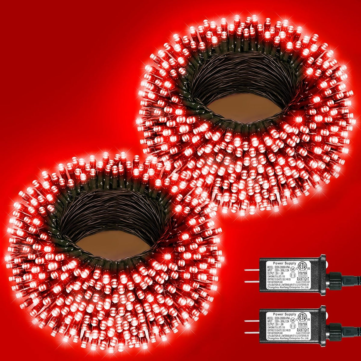 2 Pack Christmas Lights Outdoor, Total 200FT 600LED Christmas String Lights with 8 Modes