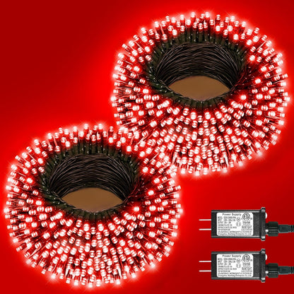 2 Pack Christmas Lights Outdoor, Total 200FT 600LED Christmas String Lights with 8 Modes