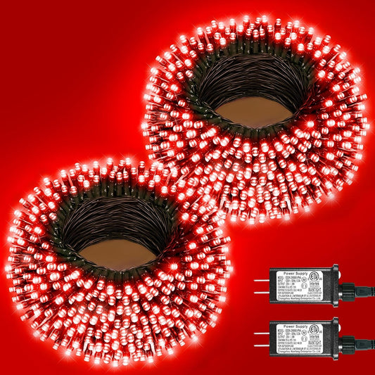 2 Pack Christmas Lights Outdoor, Total 200FT 600LED Christmas String Lights with 8 Modes
