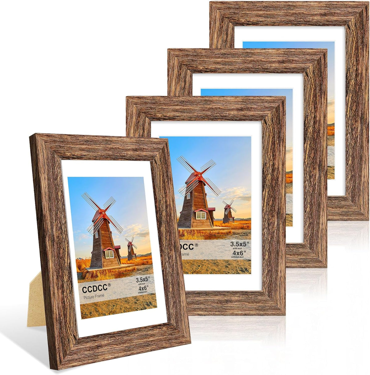 4x6 Picture Frame Set of 4, 4 x 6 Wood Photo Frames with Mat for 3.5x5, Natural Wooden Frame with