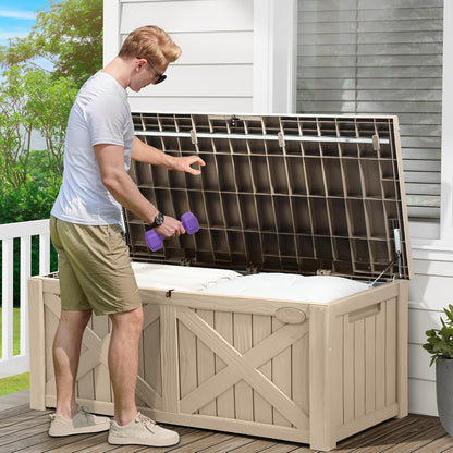 YITAHOME 120 Gallon Large Deck Box, Upgraded Resin Outdoor Storage Boxes w/Flexible Divider