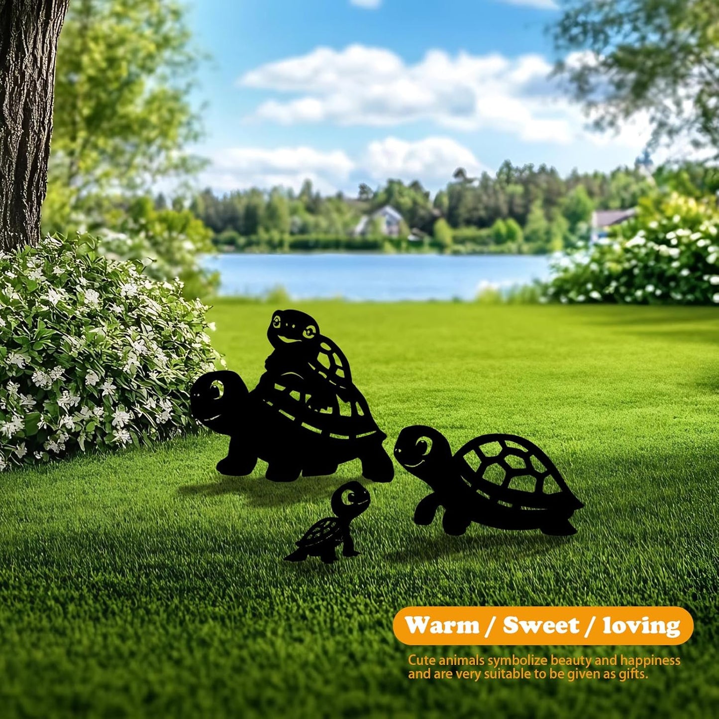 3 Pack Turtle Metal Garden Decorative Stakes, Weather Proof Silhouette Statues for Yard