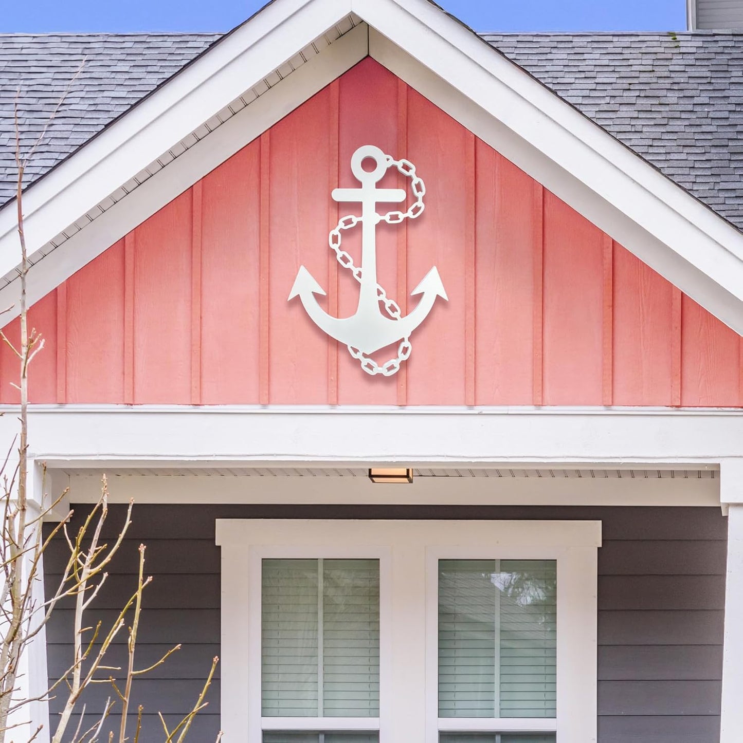 Outdoor Anchor Wall Decor, Nautical Beach House Sign, Weatherproof PVC Anchor with Chain, Ocean